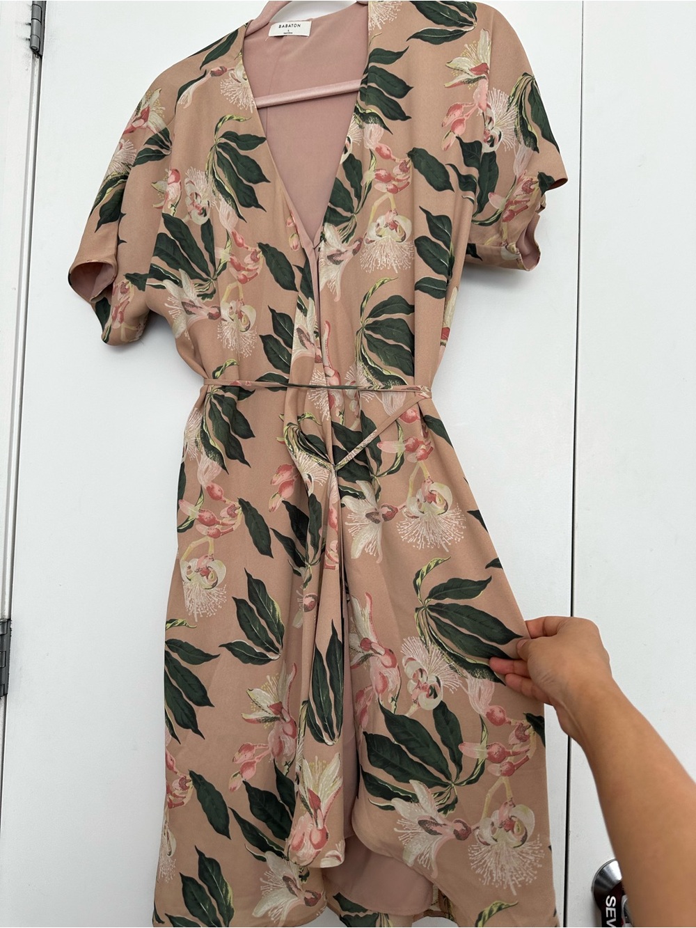 Aritzia Babaton Blush Floral Wrap Mini Dress
